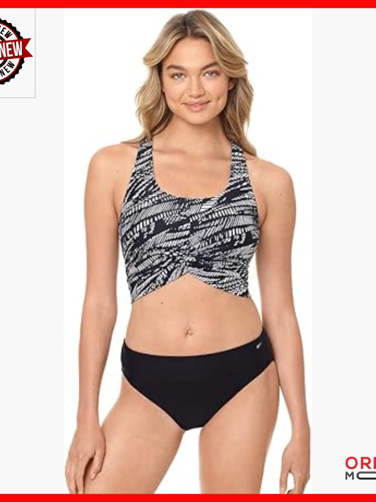 Women's Twist Front Crop Tankini Top Swimwear Solid Black